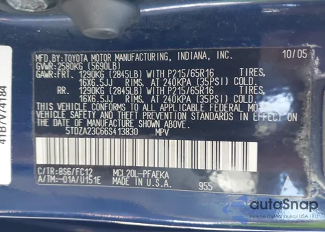 2006 Toyota Sienna Le из США, поврежденный, VIN 5TDZA23C66S413830